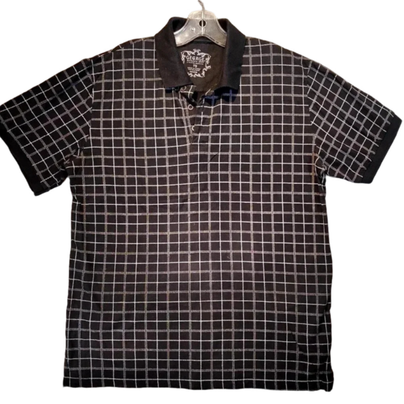 George Other - George Men's Black Plaid Polo Shirt in Size Large